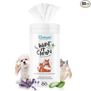 Bathright Pet Wipes | 80 N Cat & Dog Wipes | Aloe Vera & Fresh Lavender |