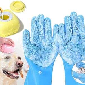 Pack of 2 Dog cats Pet Grrooming Silicon shampoo Dispenser Brush with 1 Pair Bathing Gloves
