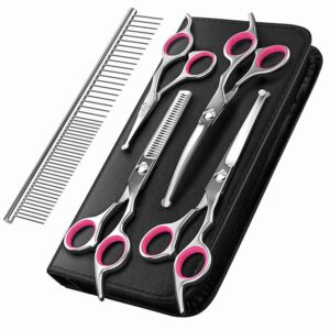 Pawaboo Dog Grooming Scissors Kit 5 Pack, Safety Round Tip Stainless Steel Titanium Coated Pet Grooming Trimmer Set