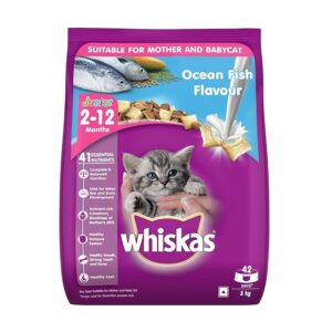 Whiskas Kitten (2-12 months) Dry Cat Food, Ocean Fish Flavour with Milk, 3kg Pack